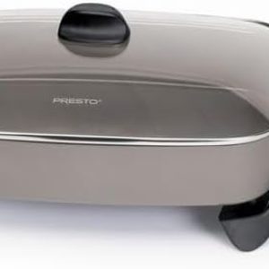 16" Ceramic Electric Skillet With Glass Cover, Silver 06860, Ceramic Nonstick Surface, Heat Control Automatically, Aluminum Base, No PFAS, PFOS, PFOA, Or PTFE