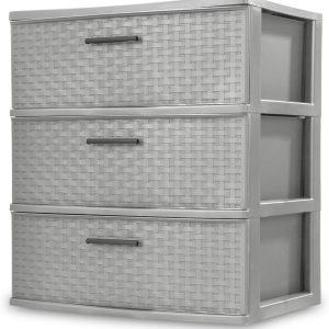 3 Drawer Wide Weave Tower Cement, Gray